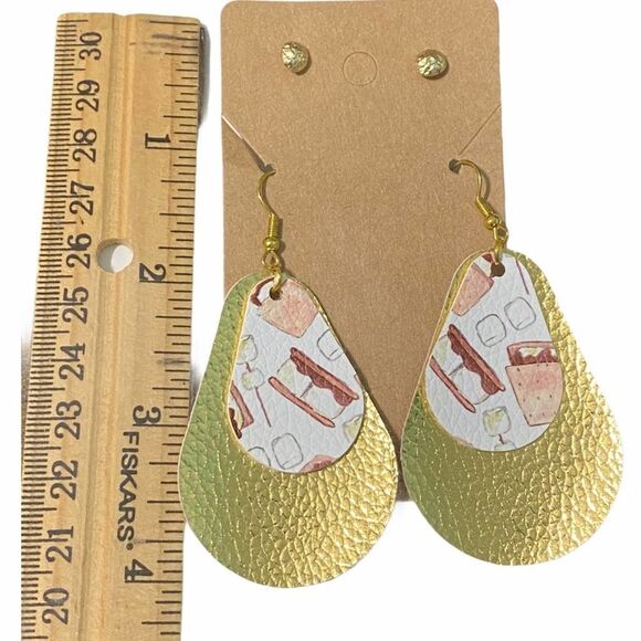 Statement Earrings Set S’mores Gold Dangle Slip On Earrings Round Gold Studs - Picture 4 of 5